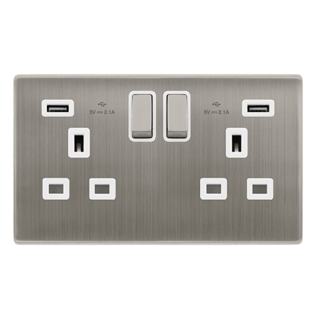 Click Definity Screwless 13A Ingot 2 Gang Switched Socket with 2.1A USB Outlets | SFSS580PWÂ