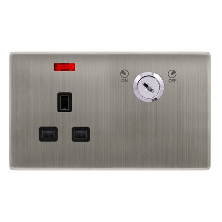 Click Definity Screwless 13A 1 Gang DP Key Lockable Socket With Neon with Black Insert | SFSS655BK