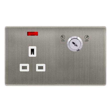 Click Definity Screwless 13A 1 Gang DP Key Lockable Socket With Neon with White Insert | SFSS655PW