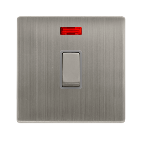 Click Definity Screwless Stainless Steel 20a Double Pole Switch & Neon Grey Insert | SFSS723GY