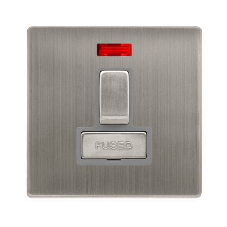Click Definity Screwless Stainless Steel 13A Unswitched Spur & Neon Grey Insert | SFSS752GY