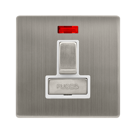 Click Definity Screwless Stainless Steel 13A Switched Spur & Neon White Insert | SFSS752PW