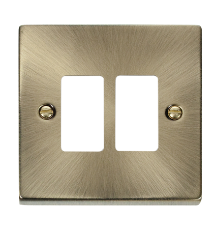 Click Deco Antique Brass 2 Gang Grid Pro Front Plate VPAB20402