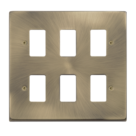 Click Deco Antique Brass 6 Gang Grid Pro Front Plate VPAB20506