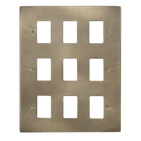 Click Deco Antique Brass 9 Gang Grid Pro Front Plate VPAB20509