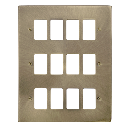 Click Deco Antique Brass 12 Gang Grid Pro Front Plate VPAB20512