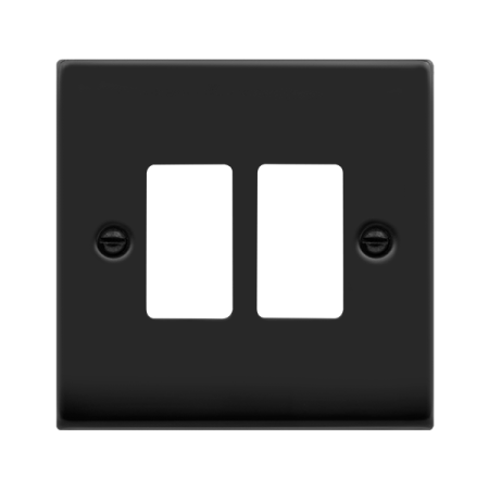 Click Deco Matt Black 2 Gang Grid Pro Front Plate | VPMB20402