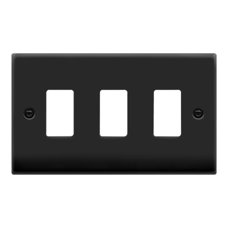 Click Deco Matt Black 3 Gang Grid Pro Front Plate | VPMB20403