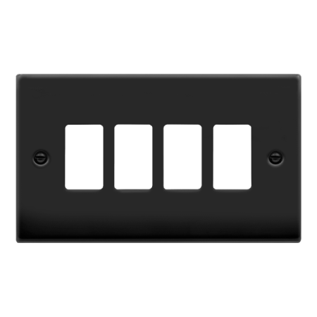 Click Deco Matt Black 4 Gang Grid Pro Front Plate | VPMB20404