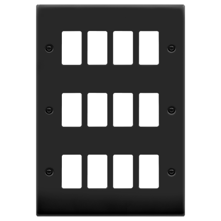 Click Deco Matt Black 12 Gang Grid Pro Front Plate | VPMB20512