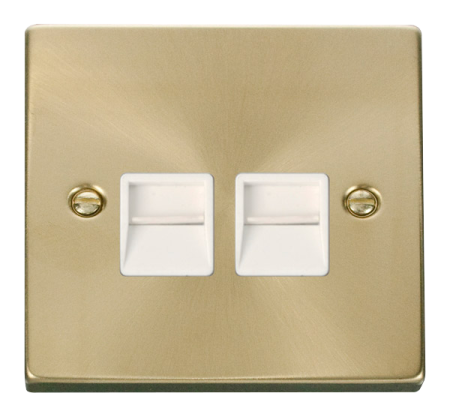 Click Deco Satin Brass Twin?master Telephone?socket?vpsb121wh