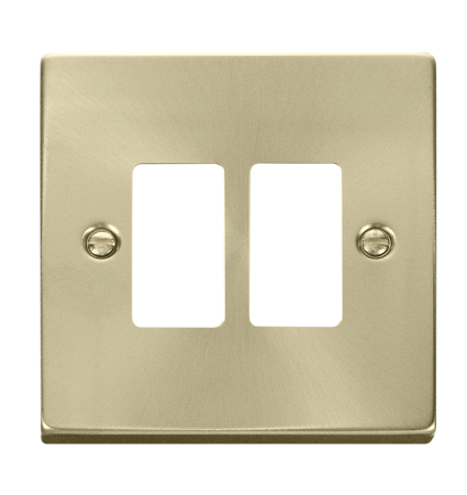 Click Deco Satin Brass 2?gang Grid Pro Front Plate?vpsb20402