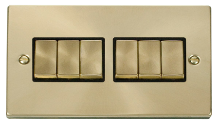 Click Deco Satin Brass 6 Gang 2 Way Ingot Switch Vpsb416bk