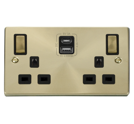 Click Deco Satin Brass Type A & C Usb Double Socket Vpsb586bk