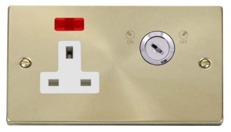 Click Deco Satin Brass 13a Key Lockable Socket Neon Vpsb675wh