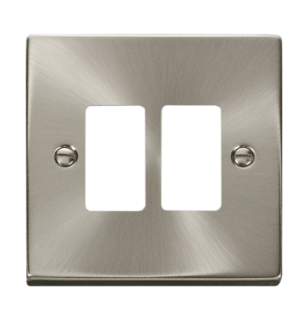 Click Deco Satin Chrome 2?gang Grid Pro Front Plate?vpsc20402