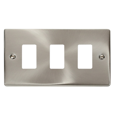 Click Deco Satin Chrome 3 Gang Grid Pro Front Plate | VPSC20403