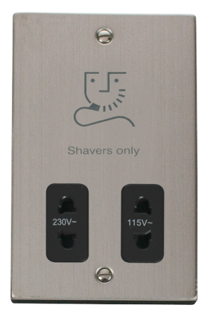 Click Deco Stainless Steel Dual Voltage Shaver Socket Black Insert | Vpss100bk