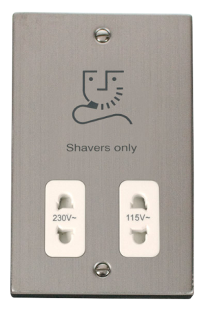 Click Deco Stainless Steel Dual Voltage Shaver Socket White Insert | Vpss100wh