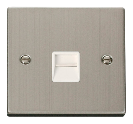Click Deco Stainless Steel Master Telephone Socket White Insert | Vpss120wh