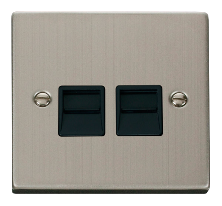 Click Deco Stainless Steel Twin Secondary Telephone Socket Black Insert | Vpss126bk