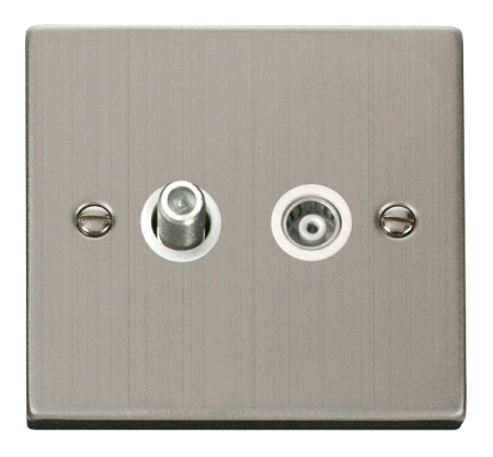 Click Deco Stainless Steel Satelite & Coax Socket White Insert | Vpss157wh
