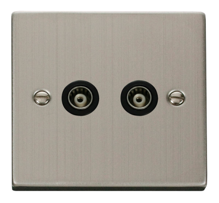 Click Deco Stainless Steel Twin Isolated Coax Socket Black Insert | Vpss159bk