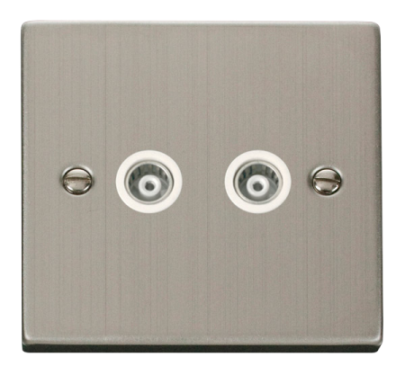 Click Deco Stainless Steel Twin Isolated Coax Socket White Insert | Vpss158bk