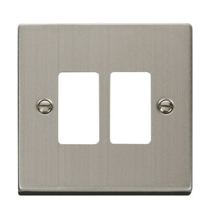 Click Deco Stainless Steel 2 Gang Grid Pro Front Plate VPSS20402