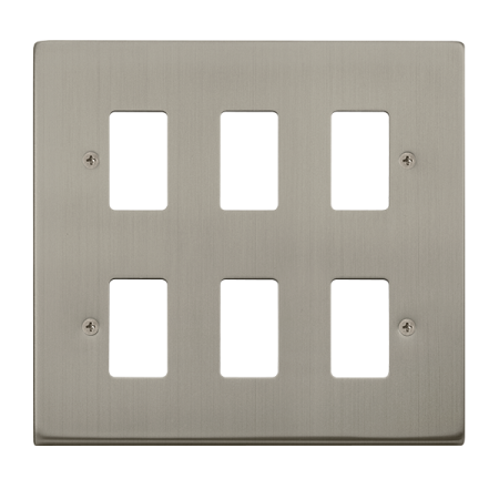 Click Deco Stainless Steel 6 Gang Grid Pro Front Plate VPSS20506