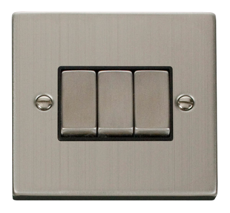 Click Deco Stainless Steel 3 Gang 2-way Light Switch Black Insert | Vpss413bk