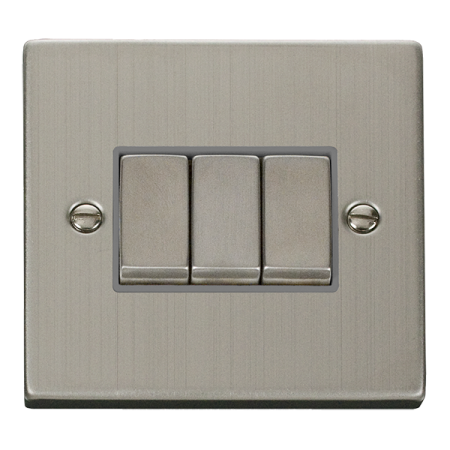 Click Deco Stainless Steel 3 Gang 2-way Light Switch Grey Insert | Vpss413gy
