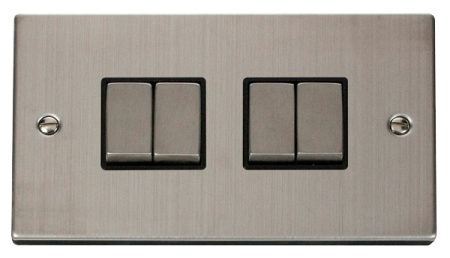 Click Deco Stainless Steel 4 Gang 2-way Light Switch Black Insert | Vpss414bk