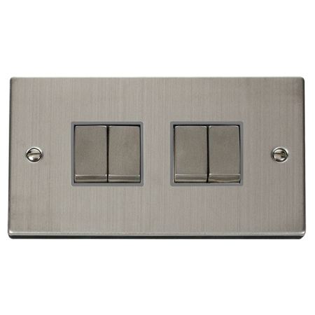 Click Deco Stainless Steel 4 Gang 2-way Light Switch Grey Insert | Vpss414gy
