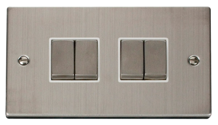 Click Deco Stainless Steel 4 Gang 2-way Light Switch White Insert | Vpss414wh