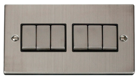 Click Deco Stainless Steel 6 Gang 2-way Light Switch Black Insert | Vpss416bk