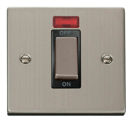 Click Deco Stainless Steel Single 50a Dp Cooker Switch & Neon Black Insert | Vpss501bk