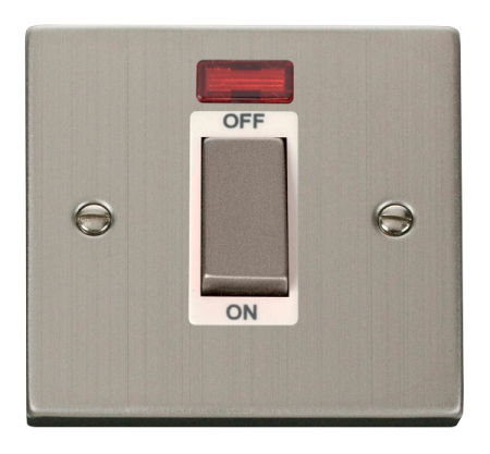 Click Deco Stainless Steel Single 50a Dp Cooker Switch & Neon White Insert | Vpss501wh