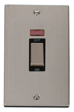 Click Deco Stainless Steel 2-gang 50a Dp Cooker Switch & Neon Black Insert | Vpss503bk