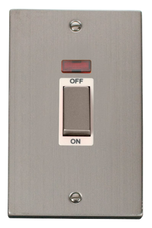 Click Deco Stainless Steel 2-gang 50a Dp Cooker Switch & Neon White Insert | Vpss503wh
