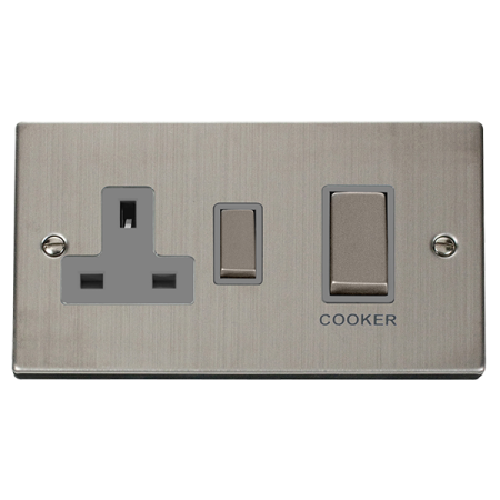 Click Deco Stainless Steel 50a Dp Cooker Switch & 13a Socket Grey Insert | Vpss504gy
