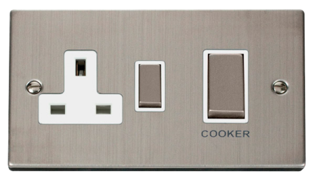 Click Deco Stainless Steel 50a Dp Cooker Switch & 13a Socket White Insert | Vpss504wh