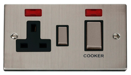 Click Deco Stainless Steel 50a Dp Cooker Switch & 13a Socket - Neon Black Insert | Vpss505bk