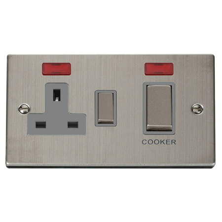 Click Deco Stainless Steel 50a Dp Cooker Switch & 13a Socket - Neon Grey Insert | Vpss505gy