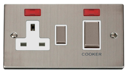 Click Deco Stainless Steel 50a Dp Cooker Switch & 13a Socket - Neon White Insert | Vpss505wh