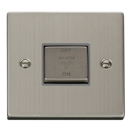 Click Deco Stainless Steel 10a 3 Pole Fan Isolator Switch Grey Insert | Vpss520gy