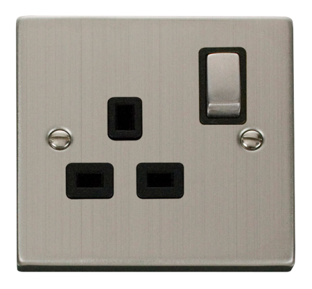 Click Deco Stainless Steel Single 13a Socket Black Insert | Vpss535bk