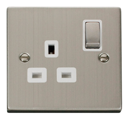 Click Deco Stainless Steel Single 13a Socket White Insert | Vpss535wh