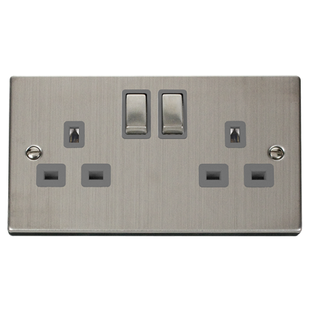 Click Deco Stainless Steel Double 13A Socket Grey Insert | VPSS536GY