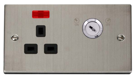 Click Deco Stainless Steel 13A DP Lockable Socket Black Insert | VPSS655BK
